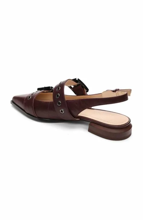 Women Flats Liverpool Los Angeles Villa Leather Slingback With Double Buckle Hickory