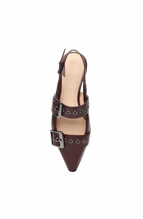 Women Flats Liverpool Los Angeles Villa Leather Slingback With Double Buckle Hickory