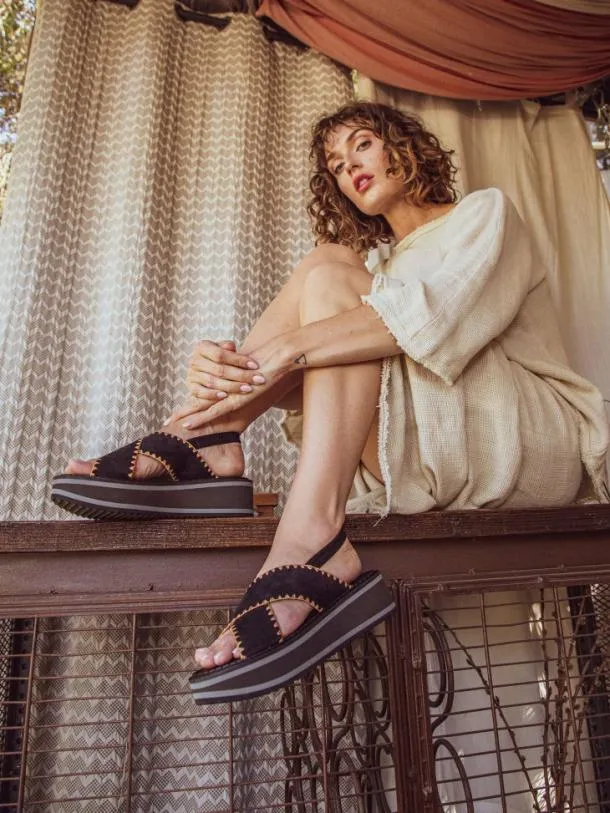 Women FREEDOM Suede Black Clergerie Sandals