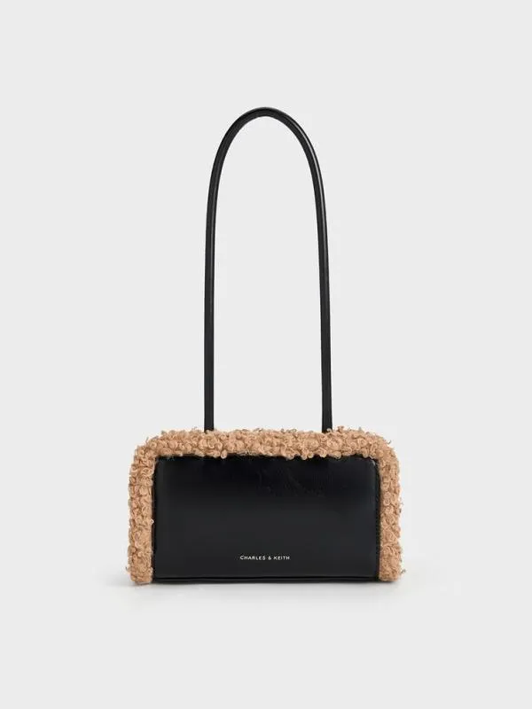 Women FurTrim ElongatedHandle Shoulder Bag 8211 Camel CHARLES and KEITH Shoulder Bags Women FurTrim ElongatedHandle Shoulder Bag 8211 Camel CHARLES and KEITH Shoulder Bags