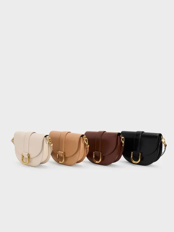 Women Gabine Leather Saddle Bag 8211 Black CHARLES and KEITH Crossbody Bags