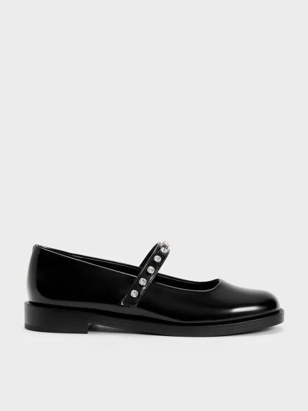 Women GemEncrusted Mary Janes 8211 Black Box CHARLES and KEITH Ballet Flats