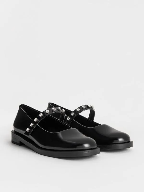 Women GemEncrusted Mary Janes 8211 Black Box CHARLES and KEITH Ballet Flats