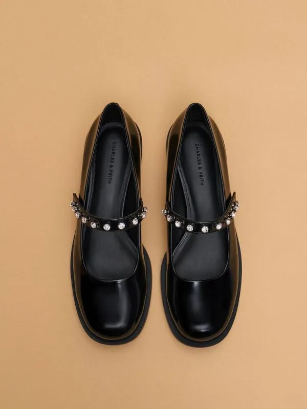 Women GemEncrusted Mary Janes 8211 Black Box CHARLES and KEITH Ballet Flats