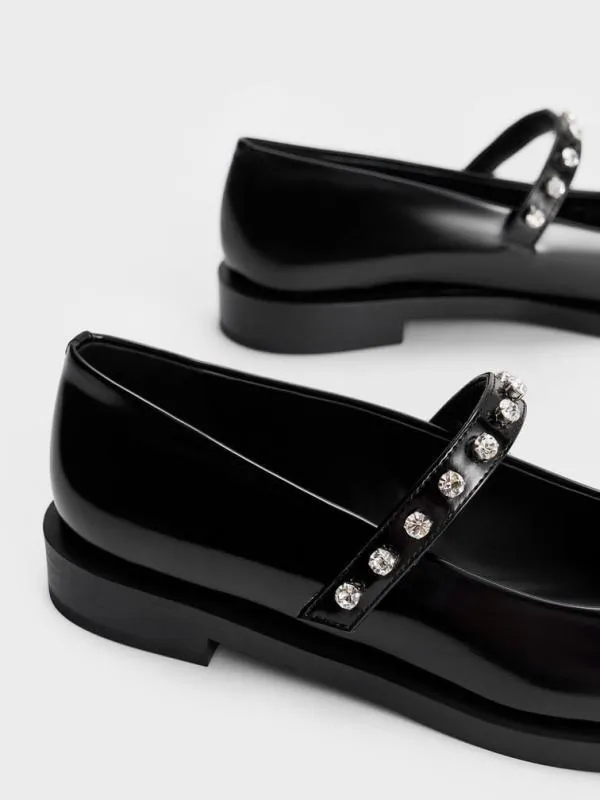 Women GemEncrusted Mary Janes 8211 Black Box CHARLES and KEITH Ballet Flats