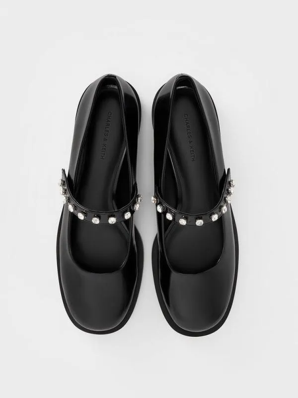 Women GemEncrusted Mary Janes 8211 Black Box CHARLES and KEITH Ballet Flats