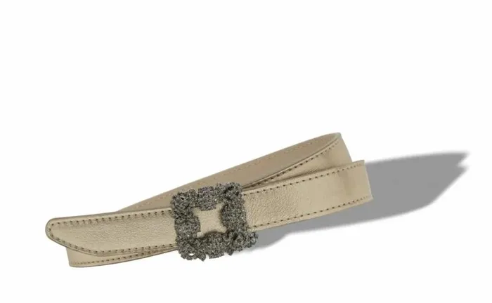 Women Gold Nappa Leather Crystal Buckled Belt Manolo Blahnik Belts