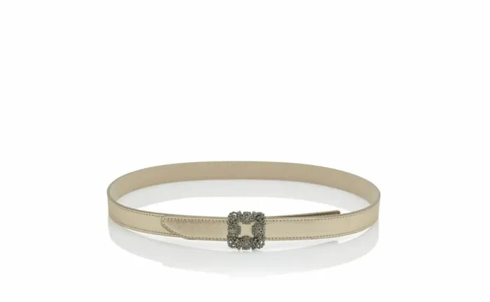 Women Gold Nappa Leather Crystal Buckled Belt Manolo Blahnik Belts