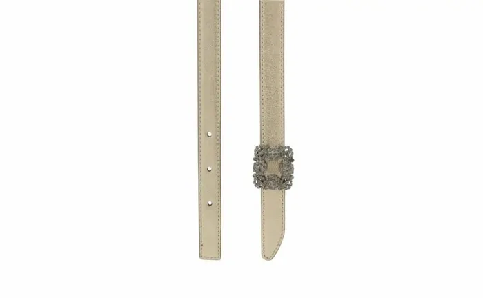 Women Gold Nappa Leather Crystal Buckled Belt Manolo Blahnik Belts