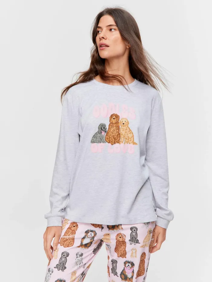 Women Groodle Oversized Long Sleeve Top Grey Marle Peter Alexander Tops