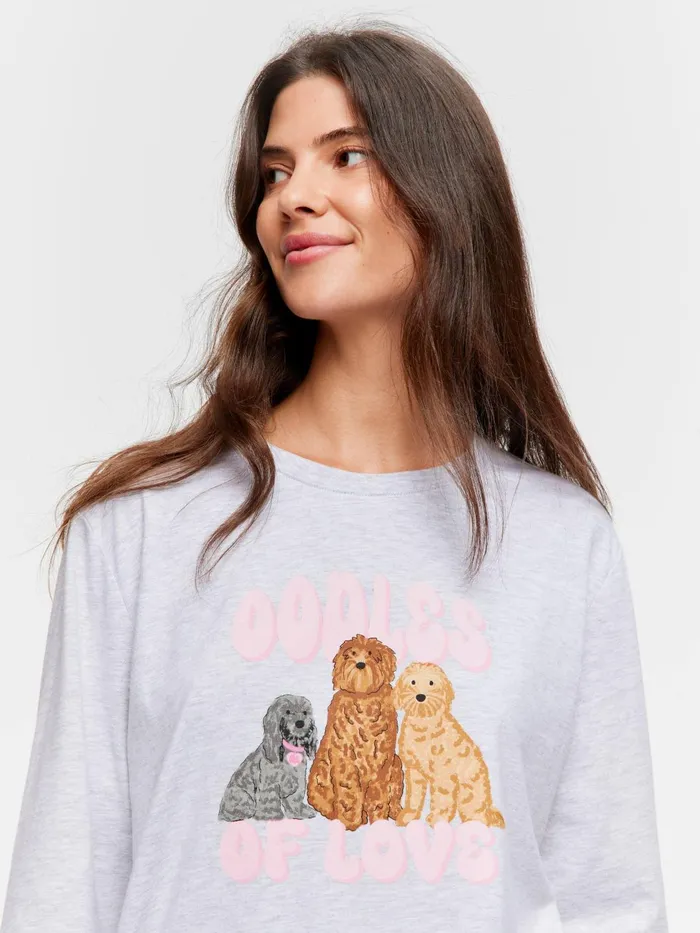 Women Groodle Oversized Long Sleeve Top Grey Marle Peter Alexander Tops
