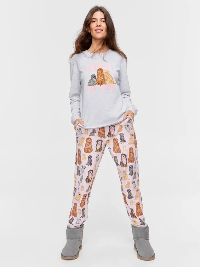 Women Groodle Oversized Long Sleeve Top Grey Marle Peter Alexander Tops