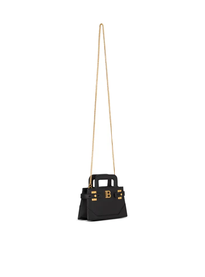 Women Handbags Balmain Small BBuzz Top Handle Bag In Grained Leather Black