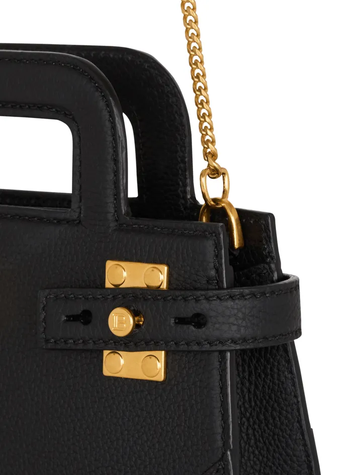 Women Handbags Balmain Small BBuzz Top Handle Bag In Grained Leather Black