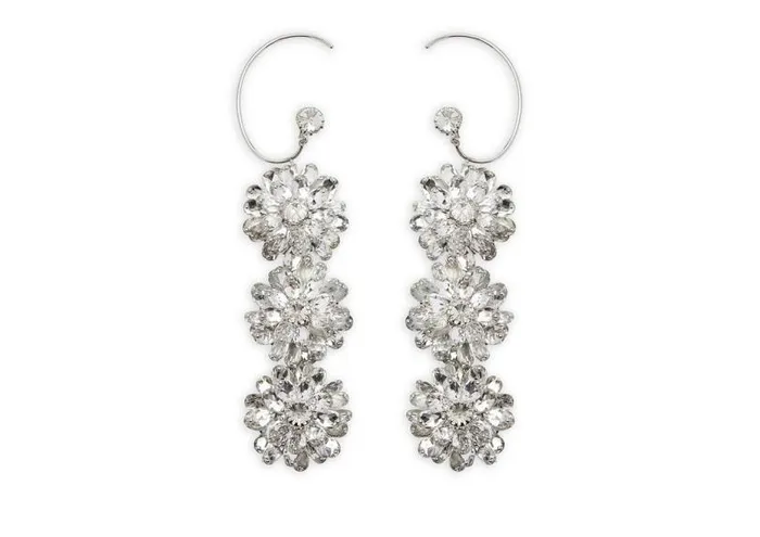 Women Jewelry Tom Ford Brass And Crystal Flower Earrings Silver Crystal