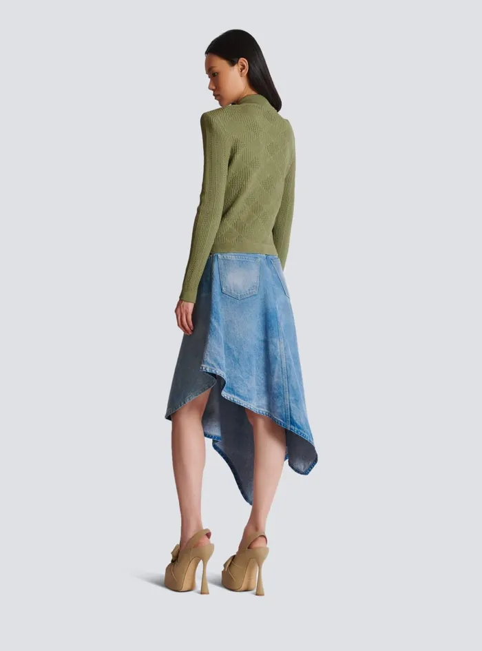 Women Knitwear Balmain Gingham Openwork Knit Cardigan Green