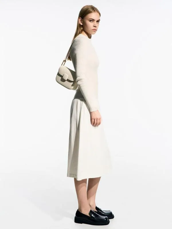 Women Koa Square PushLock Shoulder Bag 8211 Cream CHARLES and KEITH Shoulder Bags