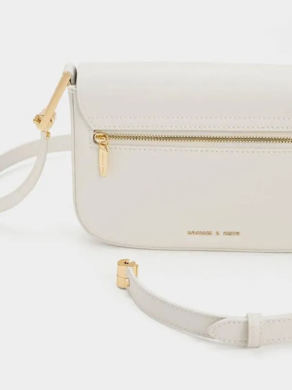 Women Koa Square PushLock Shoulder Bag 8211 Cream CHARLES and KEITH Shoulder Bags