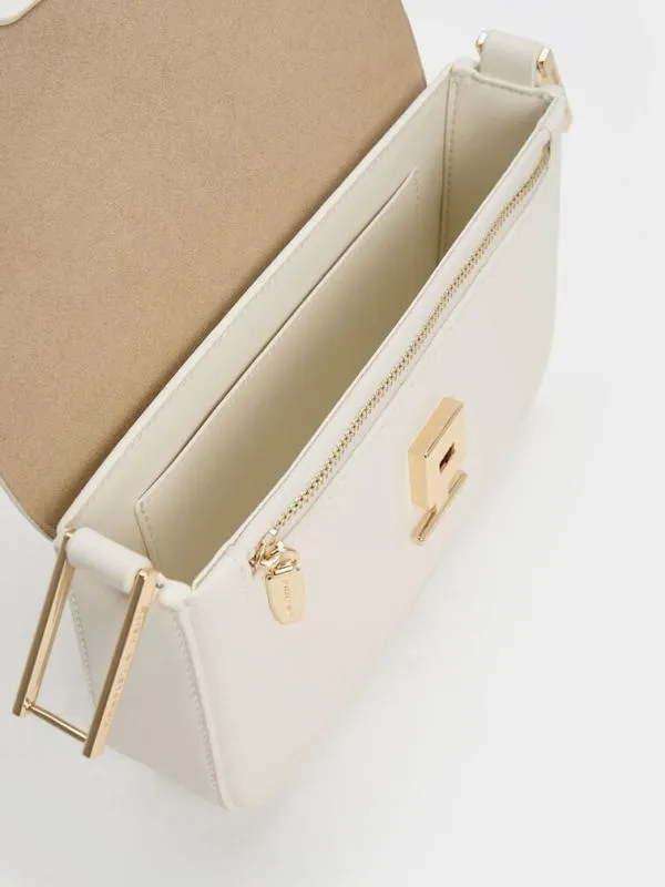 Women Koa Square PushLock Shoulder Bag 8211 Cream CHARLES and KEITH Shoulder Bags