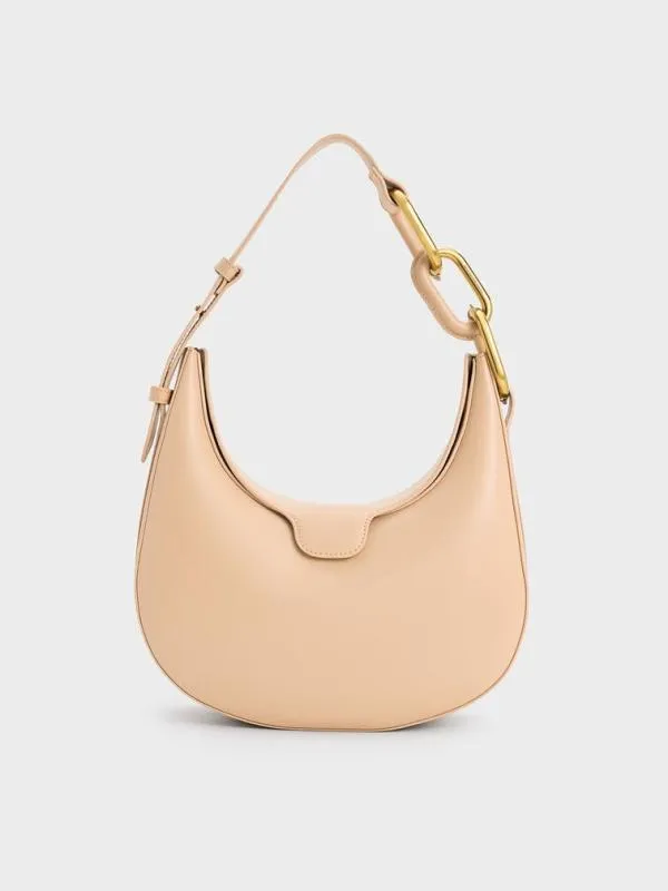 Women Kora MetallicAccent Moon Bag 8211 Beige CHARLES and KEITH Hobo Bags