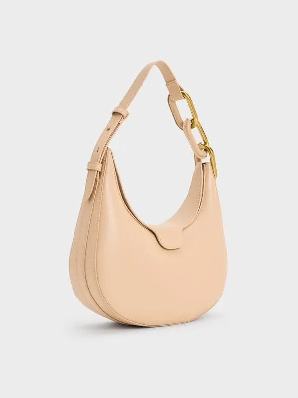 Women Kora MetallicAccent Moon Bag 8211 Beige CHARLES and KEITH Hobo Bags