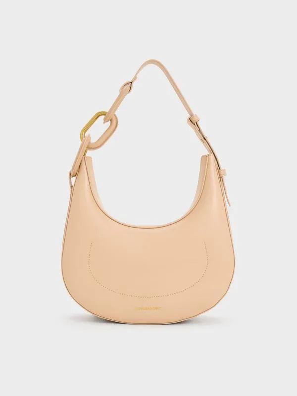 Women Kora MetallicAccent Moon Bag 8211 Beige CHARLES and KEITH Hobo Bags