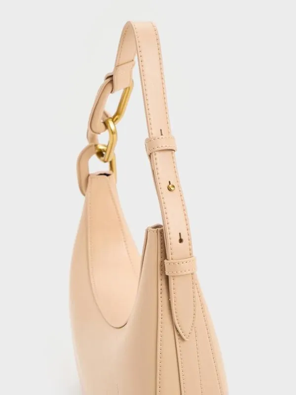 Women Kora MetallicAccent Moon Bag 8211 Beige CHARLES and KEITH Hobo Bags