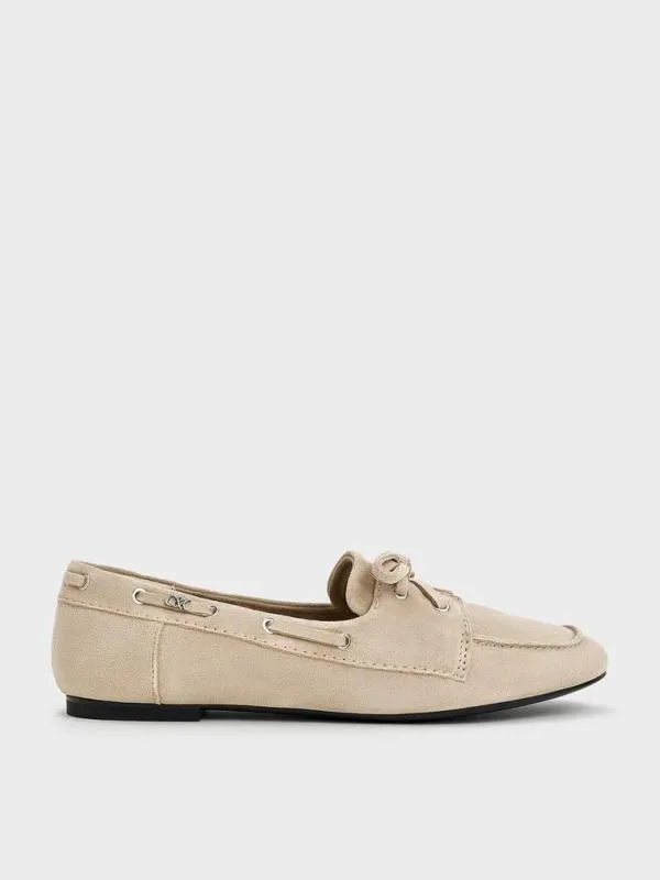 Women Kori Suede Boat Shoes 8211 Beige CHARLES and KEITH Flats