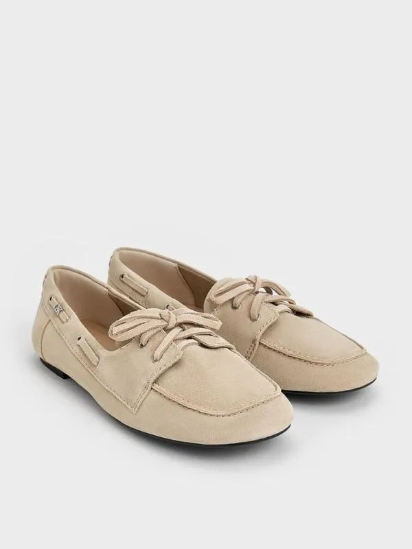 Women Kori Suede Boat Shoes 8211 Beige CHARLES and KEITH Flats