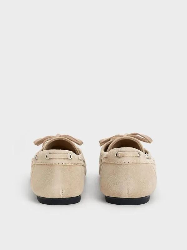 Women Kori Suede Boat Shoes 8211 Beige CHARLES and KEITH Flats