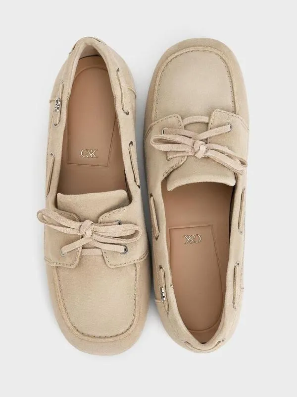 Women Kori Suede Boat Shoes 8211 Beige CHARLES and KEITH Flats