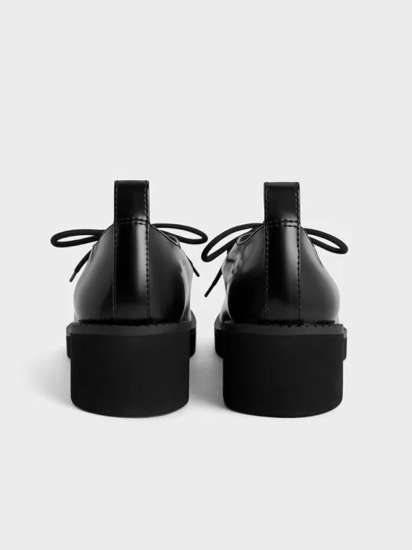 Women LaceUp ChunkySole Derbys 8211 Black Box CHARLES and KEITH Flats