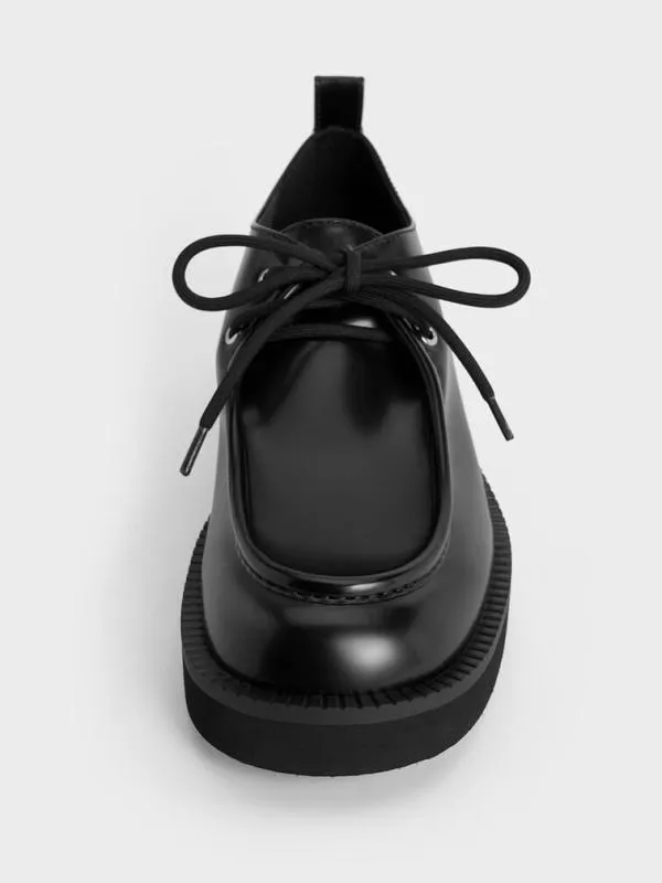 Women LaceUp ChunkySole Derbys 8211 Black Box CHARLES and KEITH Flats