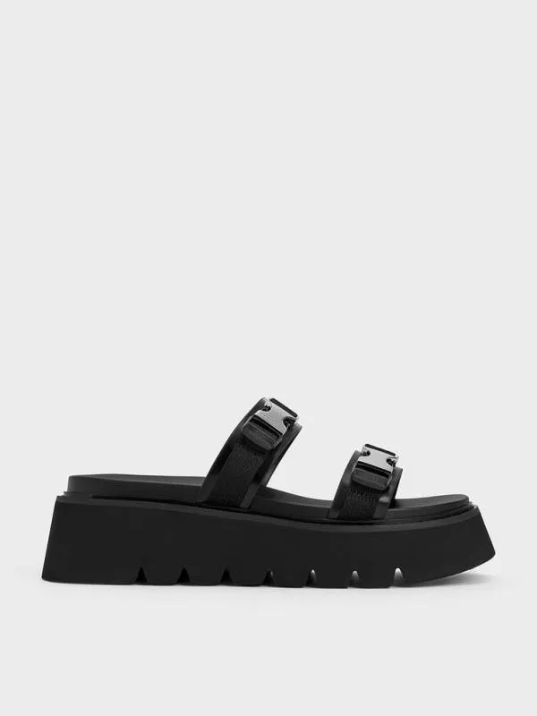 Women Laine MetallicBuckle Flatform Sandals 8211 Black CHARLES and KEITH Sandals Women Laine MetallicBuckle Flatform Sandals 8211 Black CHARLES and KEITH Sandals