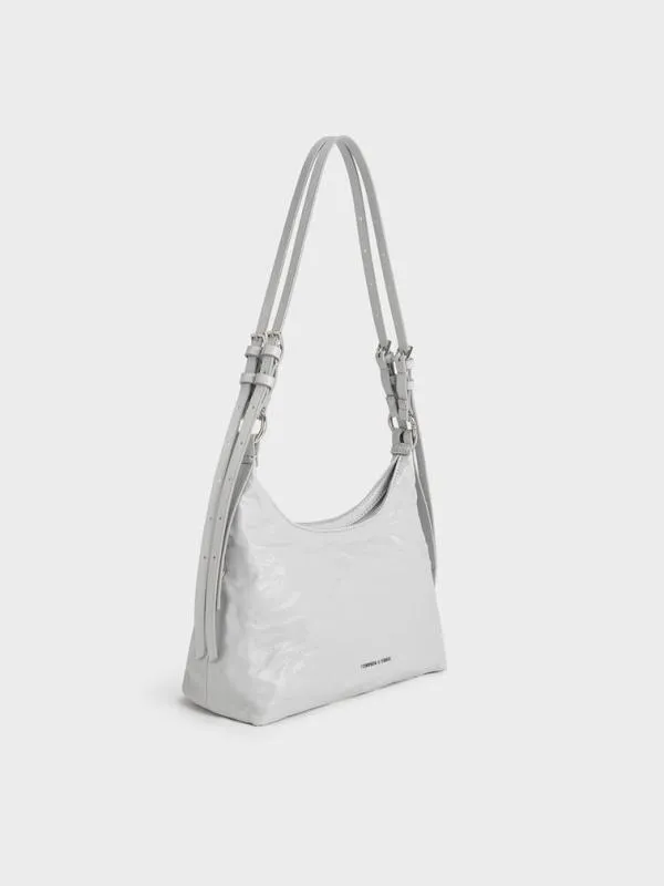 Women Lark CrinkleEffect Hobo Bag 8211 Grey CHARLES and KEITH Hobo Bags