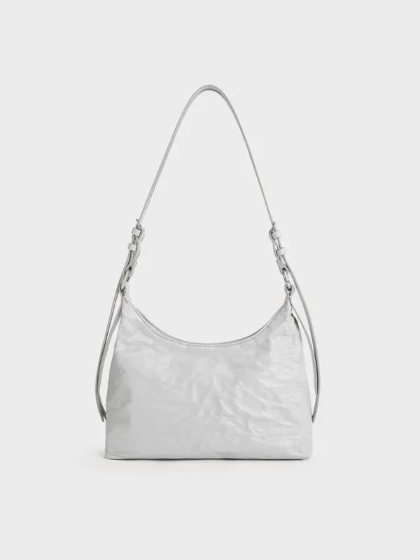 Women Lark CrinkleEffect Hobo Bag 8211 Grey CHARLES and KEITH Hobo Bags