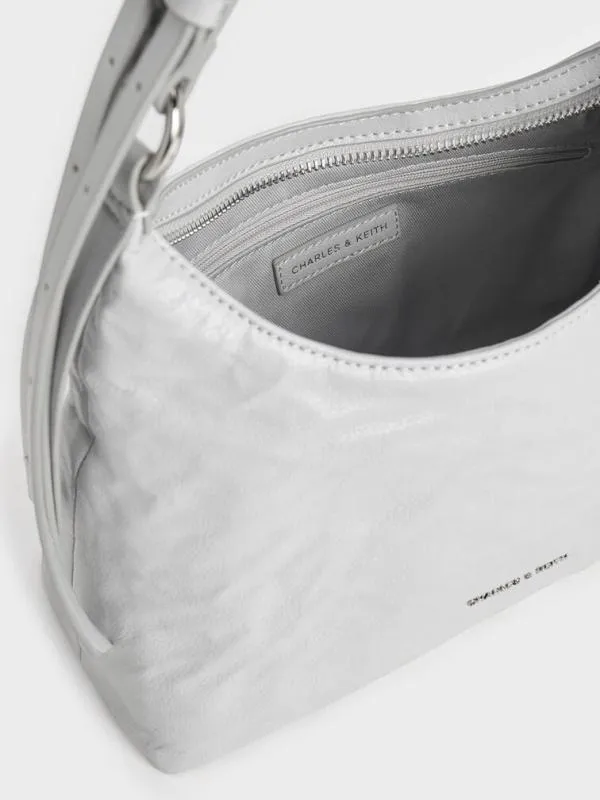 Women Lark CrinkleEffect Hobo Bag 8211 Grey CHARLES and KEITH Hobo Bags