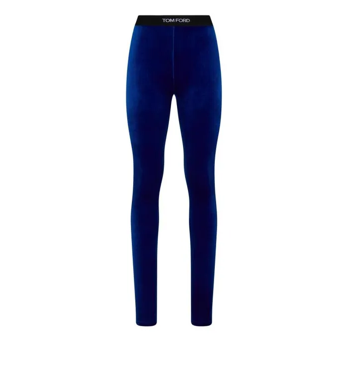 Women Leggings Tom Ford Stretch Velvet Signature Leggings Yves Blue