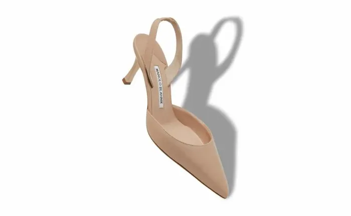 Women Light Beige Nappa Leather Slingback Pumps Manolo Blahnik Pumps