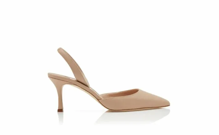 Women Light Beige Nappa Leather Slingback Pumps Manolo Blahnik Pumps