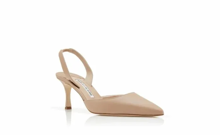 Women Light Beige Nappa Leather Slingback Pumps Manolo Blahnik Pumps