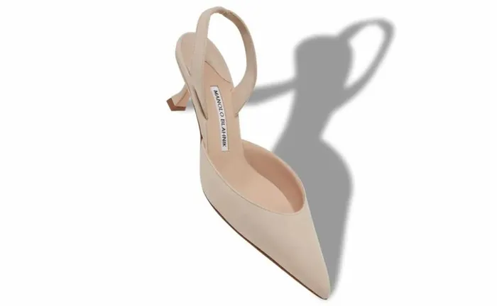 Women Light Beige Suede Slingback Pumps Manolo Blahnik Mules