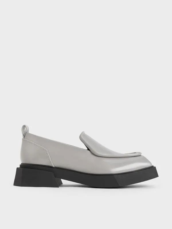 Women Lorde Geometric SquareToe Loafers 8211 Grey CHARLES and KEITH Flats