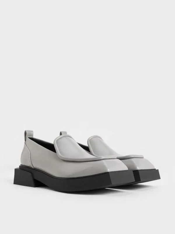 Women Lorde Geometric SquareToe Loafers 8211 Grey CHARLES and KEITH Flats