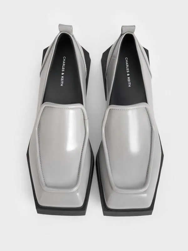 Women Lorde Geometric SquareToe Loafers 8211 Grey CHARLES and KEITH Flats