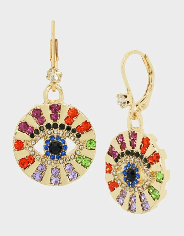 Women LUCKING OUT EYE LEVER BACK EARRINGS MULTI Betsey Johnson