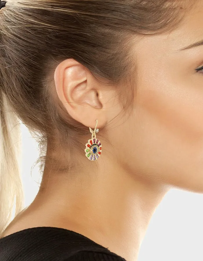 Women LUCKING OUT EYE LEVER BACK EARRINGS MULTI Betsey Johnson