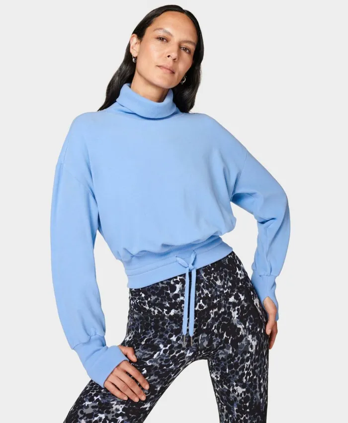 Women Melody Luxe Fleece Pullover Filter Blue Sweaty Betty Jumpers Hoodies