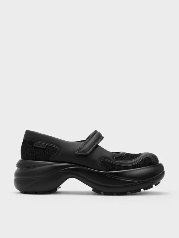 Women Mesh Curved Platform Mary Jane Sneakers 8211 Black Textured CHARLES and KEITH Sneakers Women Mesh Curved Platform Mary Jane Sneakers 8211 Black Textured CHARLES and KEITH Sneakers