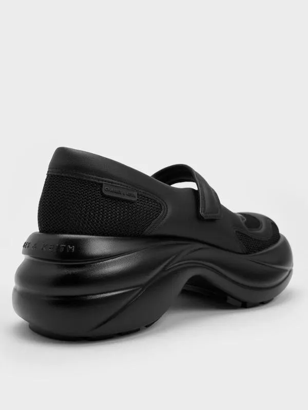 Women Mesh Curved Platform Mary Jane Sneakers 8211 Black Textured CHARLES and KEITH Sneakers